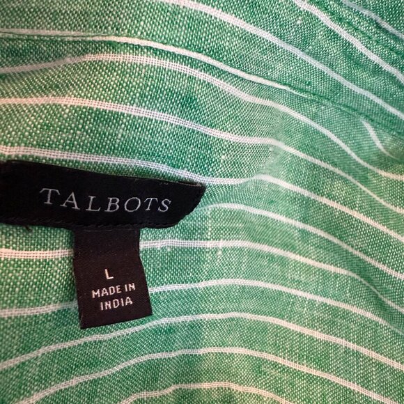 Talbots Linen Boyfriend Shirt - Firefly Stripe Button Down Size L - Picture 5 of 6